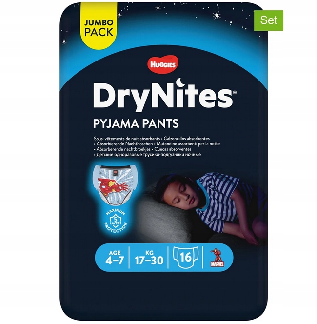 HUGGIES-DryNites 4-7 JUMBO PACK PIELUCHOMAJTKI , 17-30 KG, 16 SZTUK T16A78