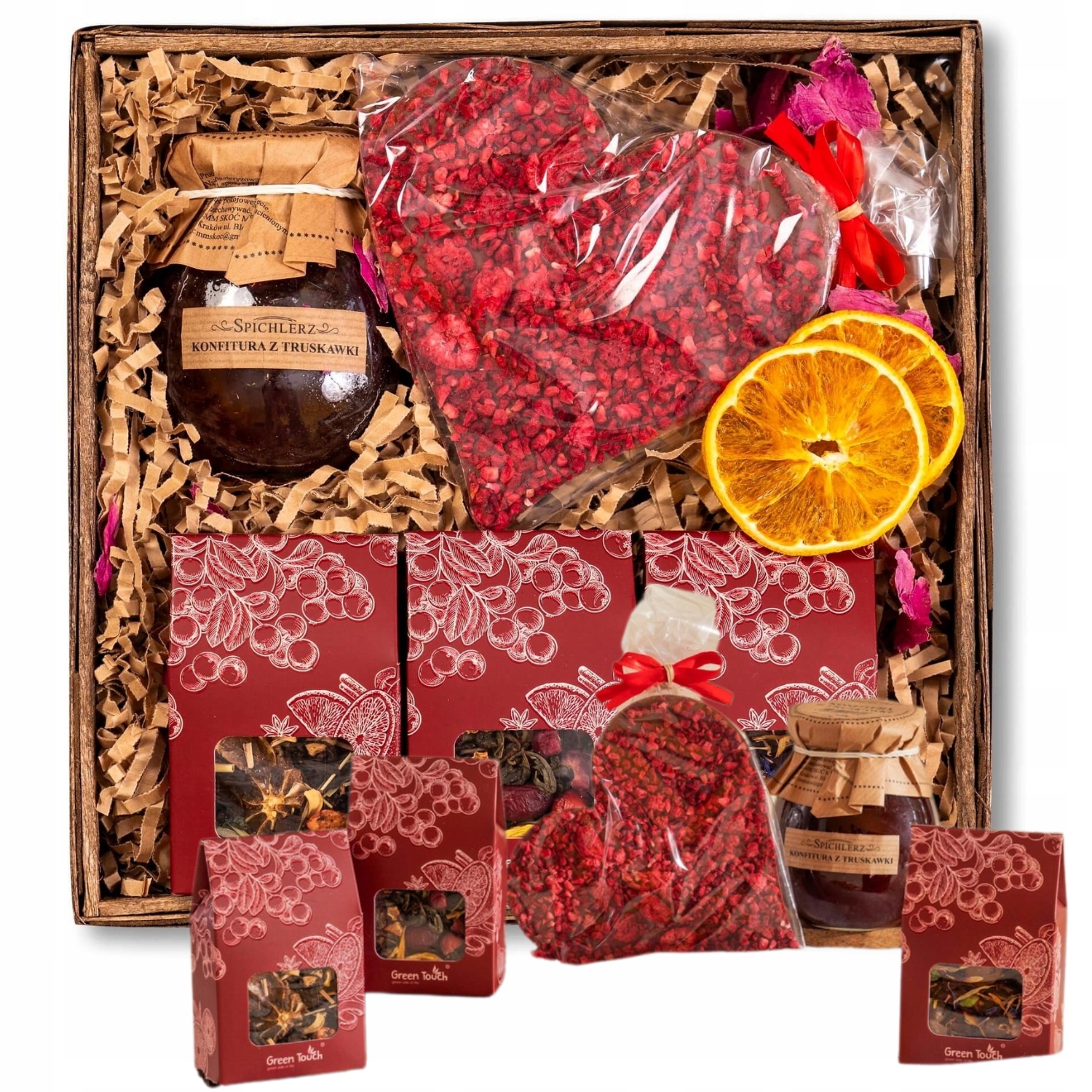 Levně Sada Čajů Dárkový Koš Čokoláda Srdce Zavařenina K Narozeninám