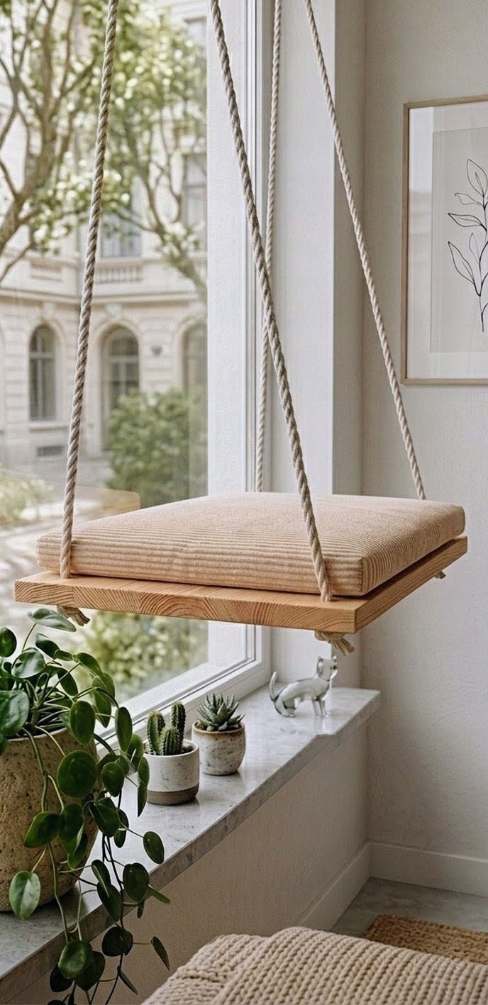 Houpací síť pro kočky na okno. Premium. Matrace. Pěna. Upevnění. Manšestr.