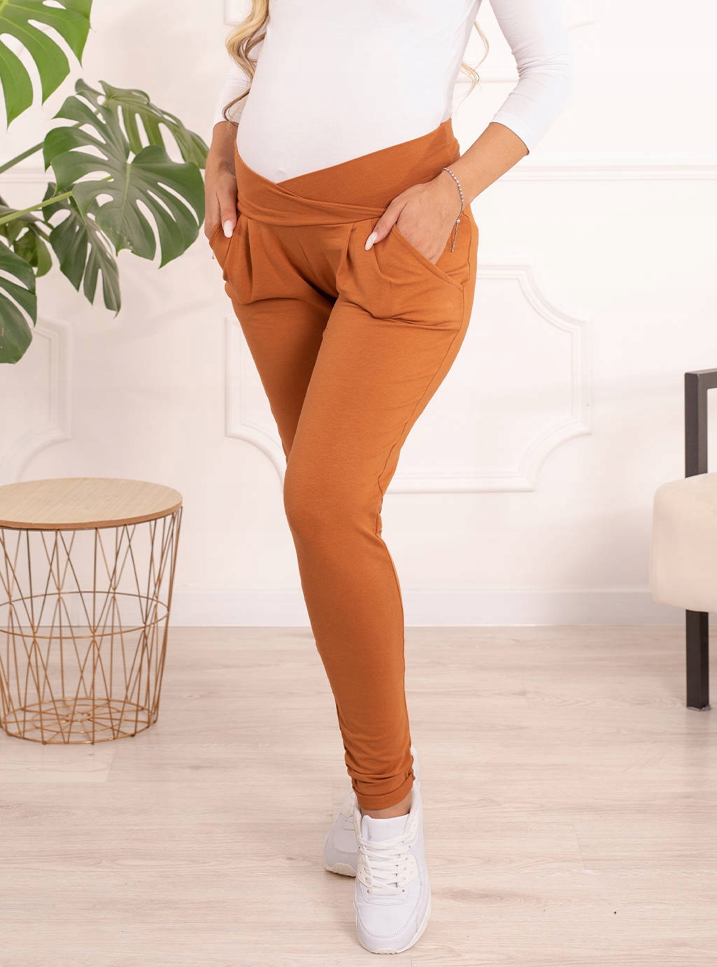 SPODNIE DAMSKIE CIĄŻOWE CYGARETKI Z DZIANINY S Wzór dominujący bez wzoru