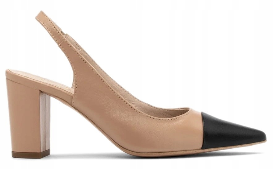 Ryłko béžové kožené lodičky na podpatku bez paty dámské 35