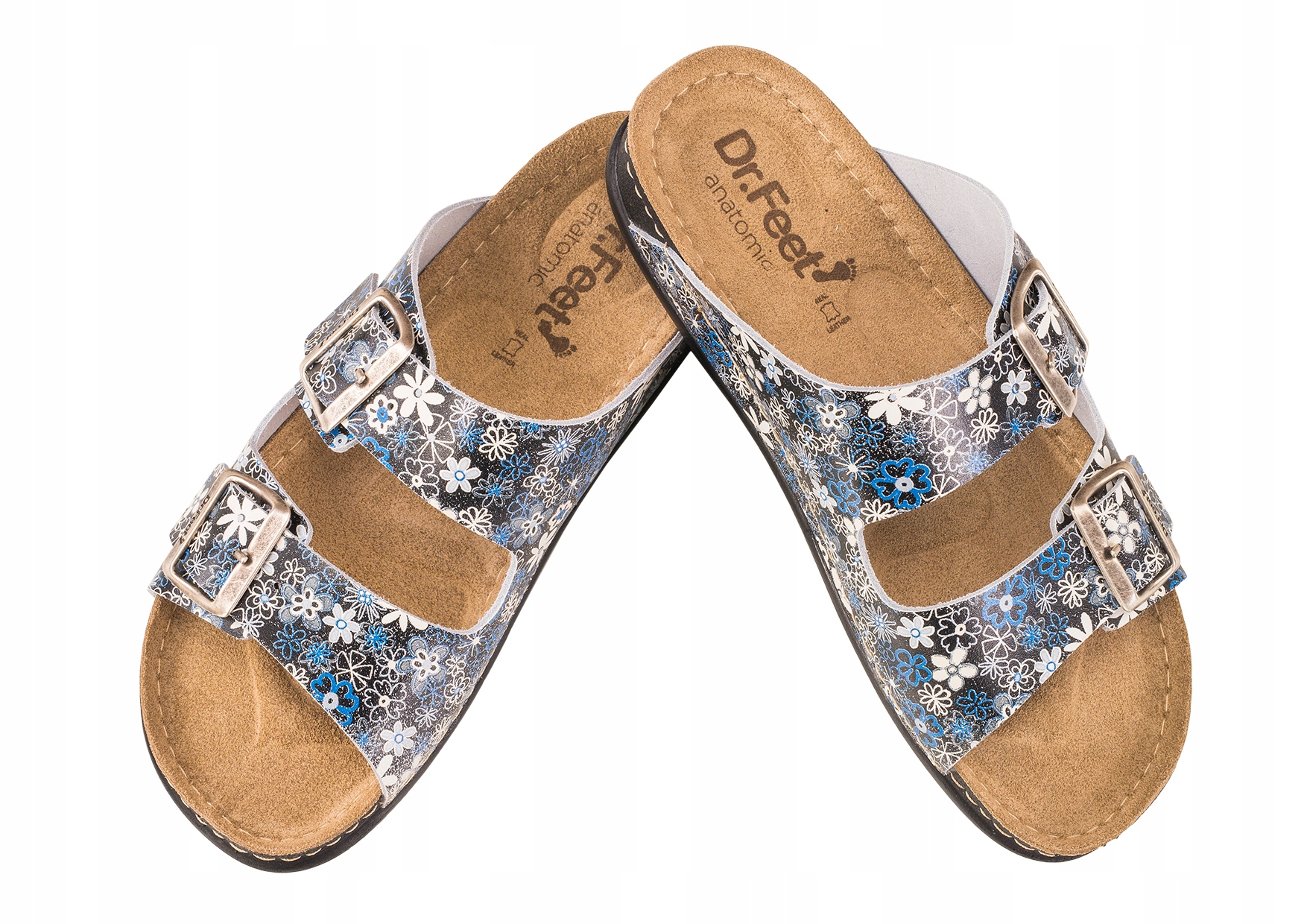 DAMSKIE ANATOMICZNE KLAPKI ZDROWOTNE KOREK SKÓRA Rozmiar 38