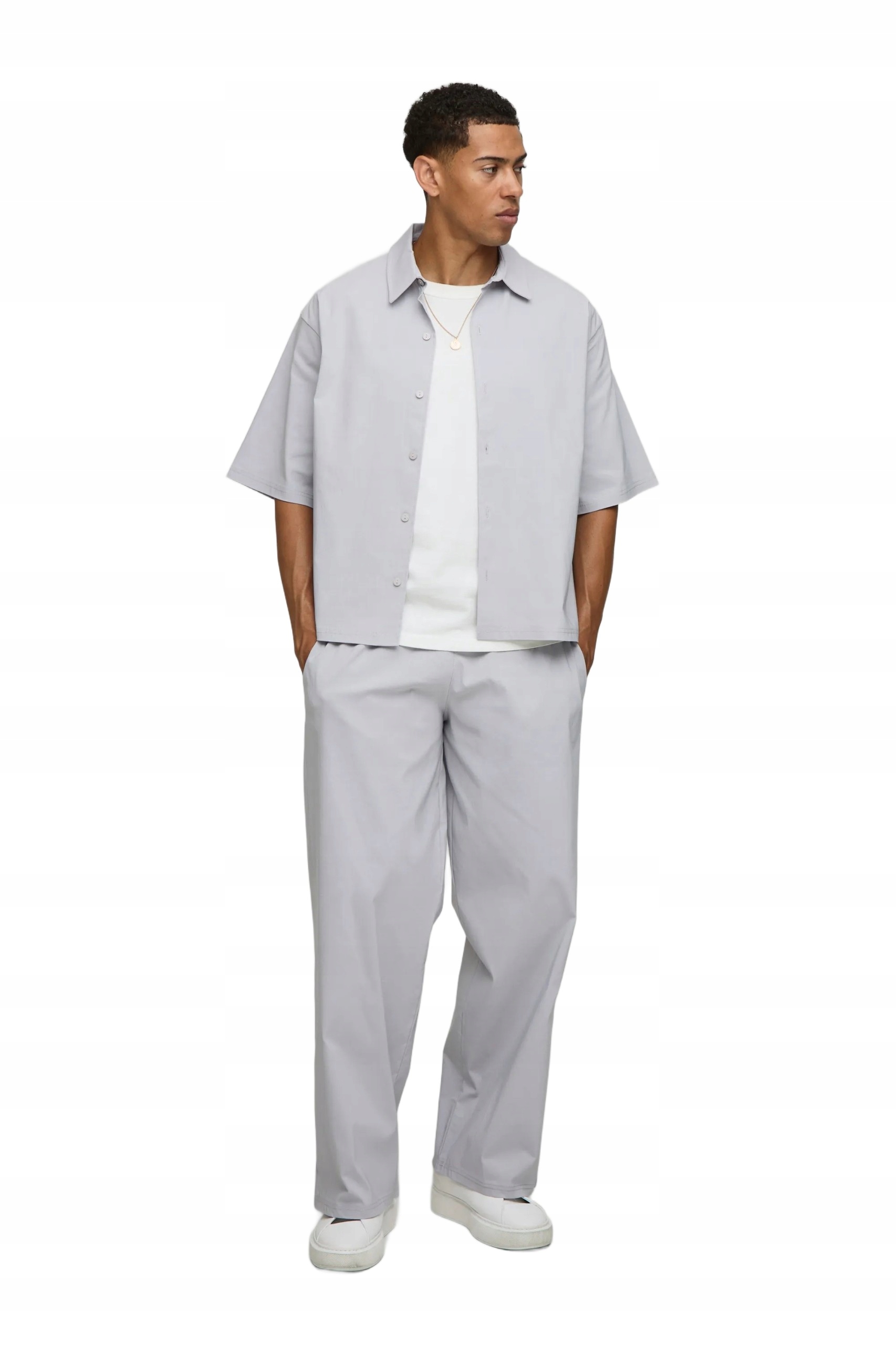 Boohooman Pánský Komplet Šedá Košile A Kalhoty Bez Vzoru L Z3A