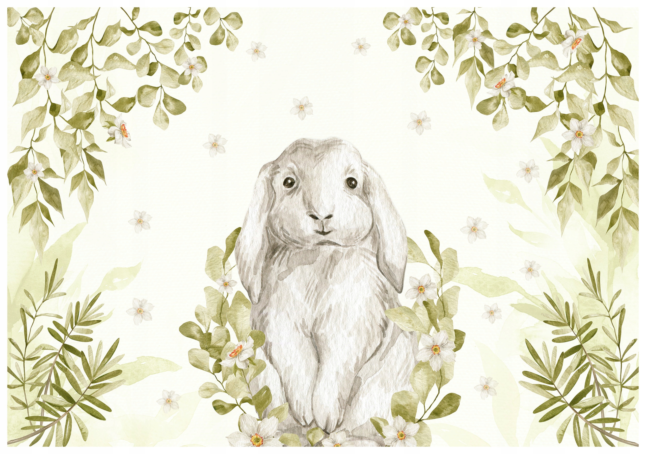 Tapeta Králik v kvetoch Jarné akvarely do detskej izby 416x254 lepidlo