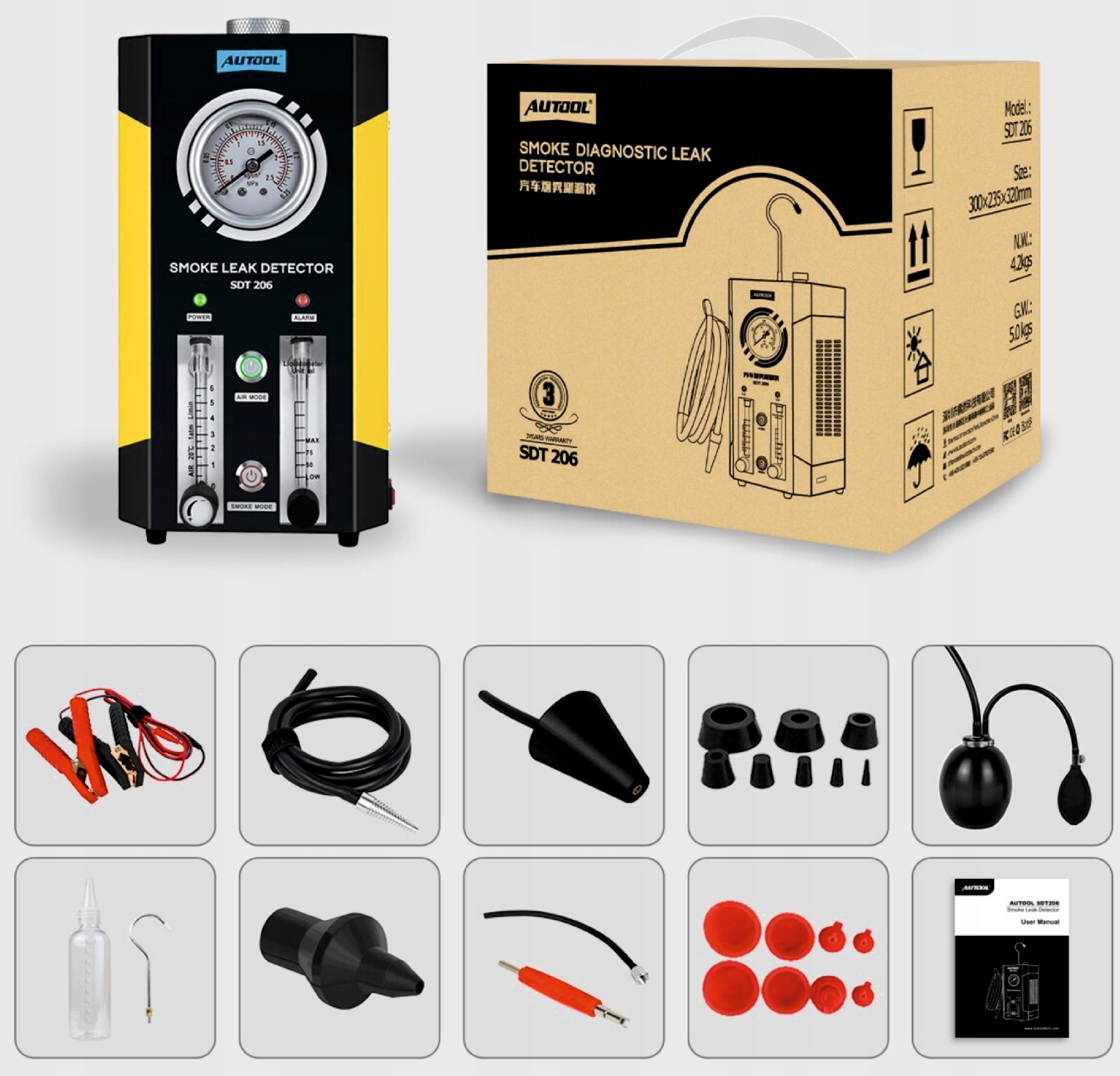 GENERATOR DYMU AUTOOL SDT 206 TESTER SZCZELNOŚCI Marka Autool