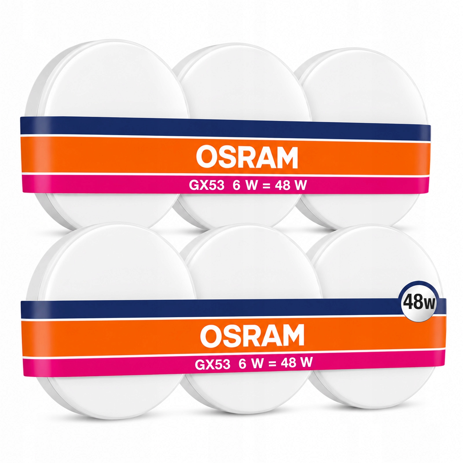 6x Żarówka Led GX53 Reflektor 6W 48W 600lm 2700K Ciepła 120° Value Osram