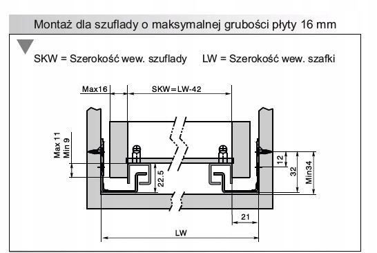 Prowadnice dolnego montażu push to open CB50TS 450 Marka Amix