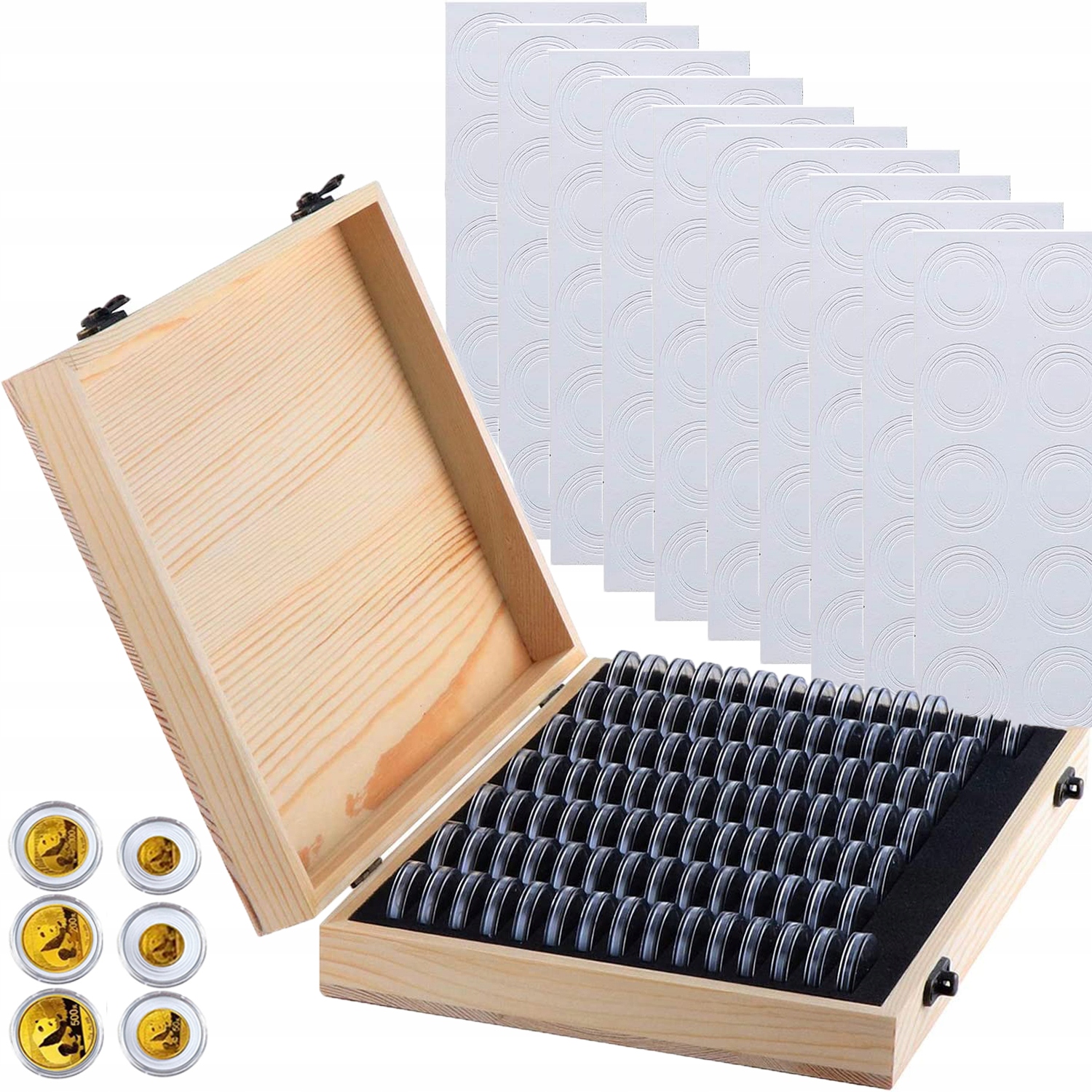 Kapsle Na Mince Krabička Dřevěná 100 Kapslemi 18 20 23 25 27 30MM Box