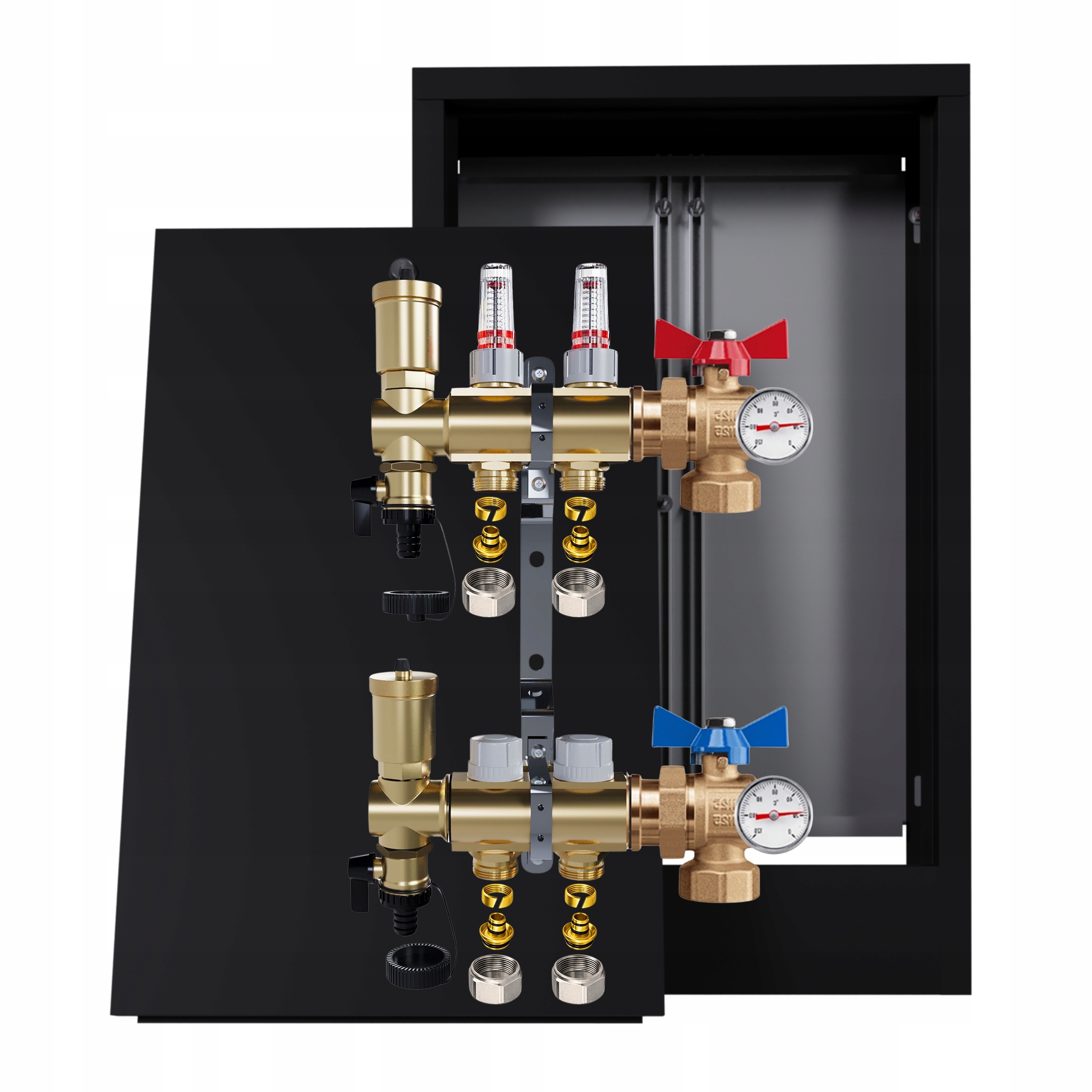 Rozdělovač Pro Podlahovou Krytinu, 3 Okruhy Ventily Teploměr Skříňka Pex