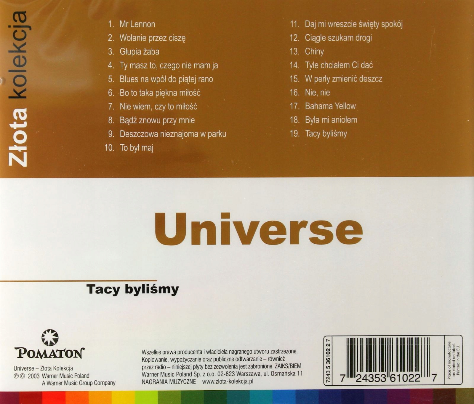 UNIVERSE: ZŁOTA KOLEKCJA (CD) Gatunek pop