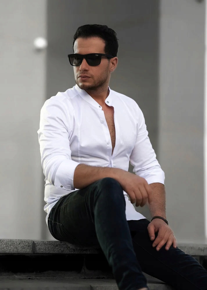 Koszula Męska Casual Stójka Regular Elegancka Fason regular