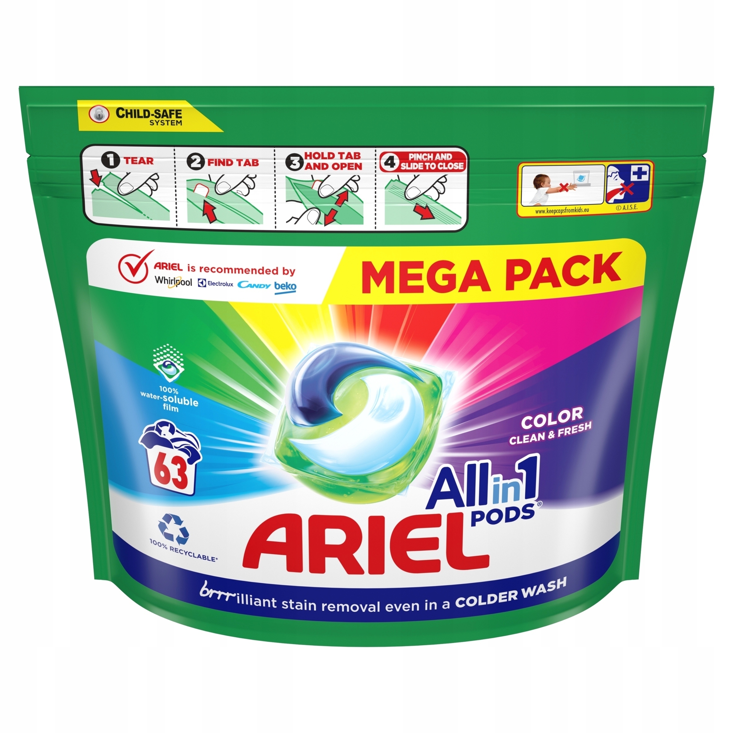 Levně Ariel ALL-IN-1 Kapsle na praní Barevných tkanin Color 63 ks
