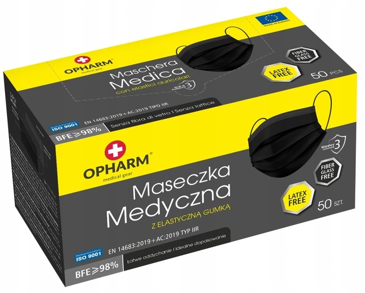 

Maski Maseczki Medyczne Ochron Opharm Czarn. 50szt