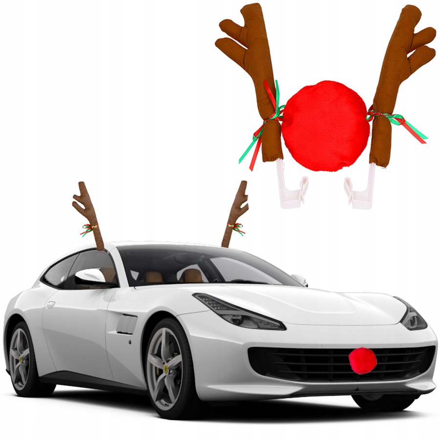 DEKORACJA NA SAMOCHÓD ROGI RENIFERA Z NOSEM AUTO SAMOCHODOWA RUDOLF NOS