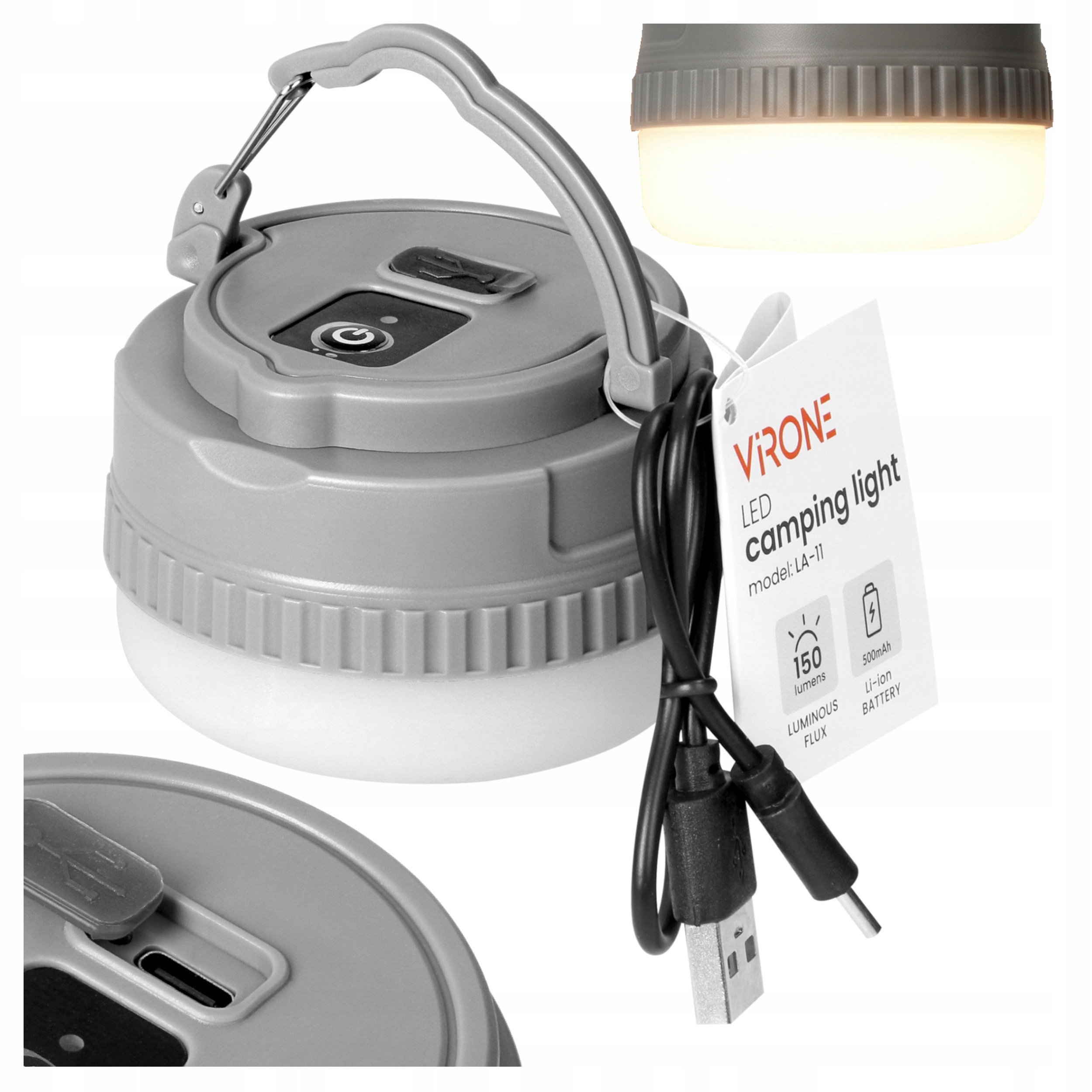 Lampka Turystyczna Latarka Na Kemping Lampa Akumulatorowa Led Biwak Usb-c