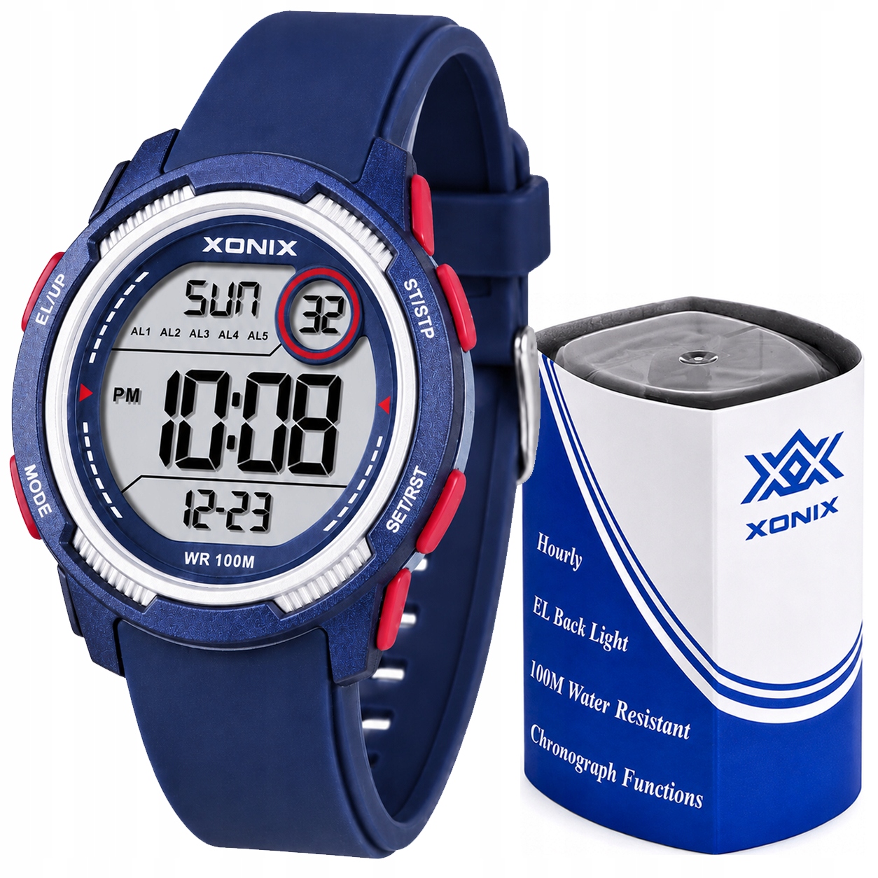 Hodinky Xonix tmavě modré 10 Atm LCD alarm stopky sportovní časovač Dbf 004