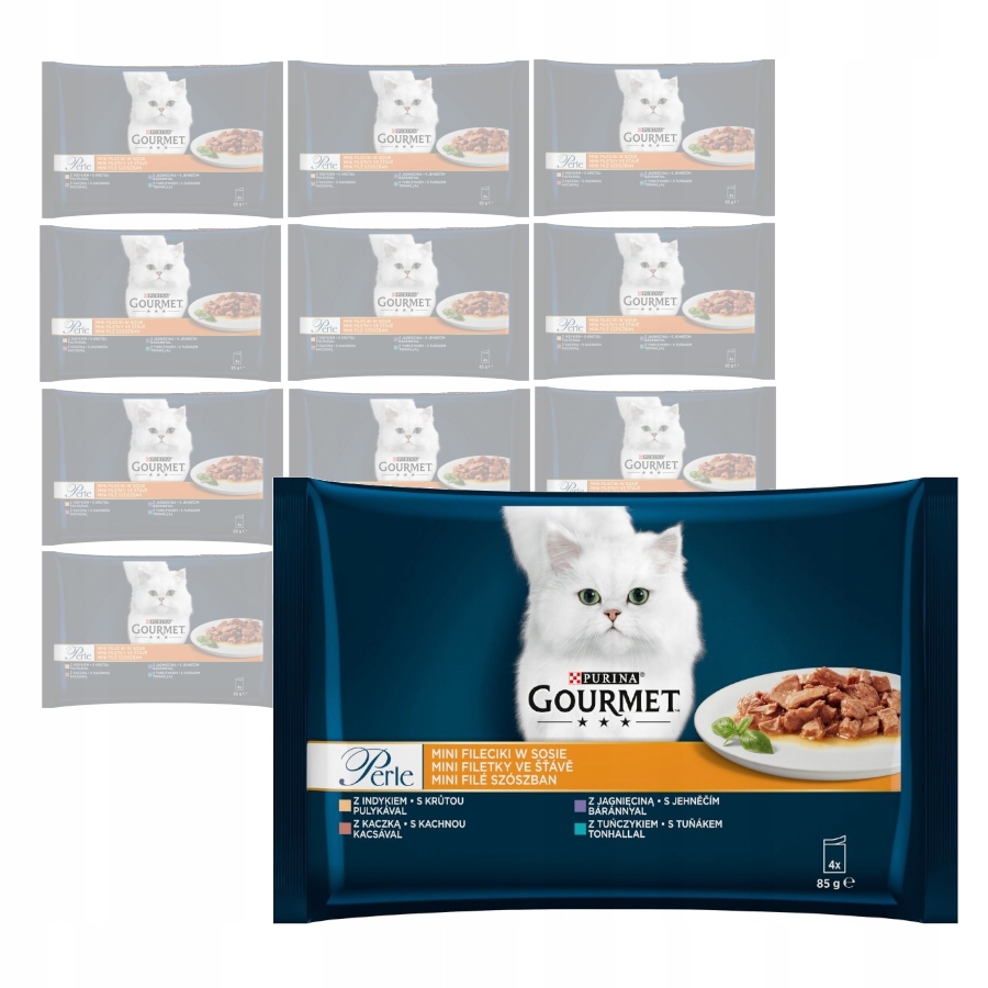 Levně Purina Gourmet Perle 4 příchutě 48x85g Krmivo Pro Kočky Mini Filetky v omáčce
