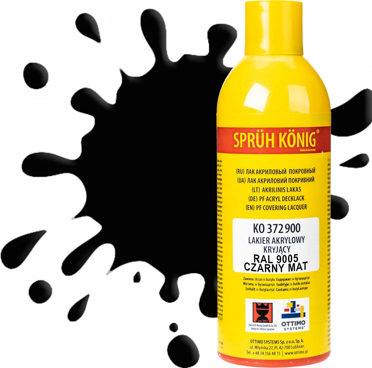 Ko 372 Akrylový krycí lak Ral 9005 Černý Mat hluboký 400 ml barva