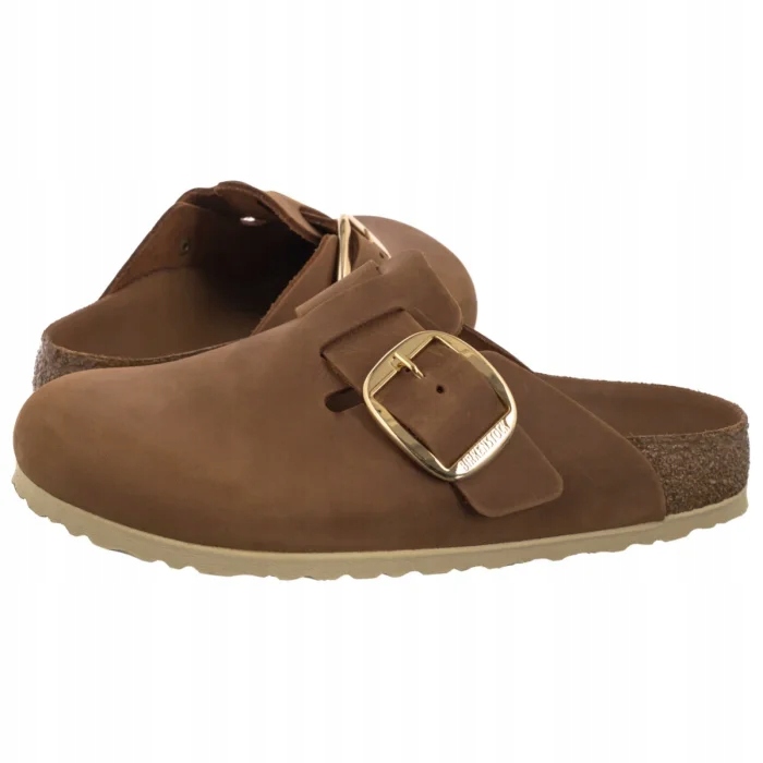 Kožené Nazouváky Birkenstock Boston Big Buckle Cognac 1030446 Hnědé