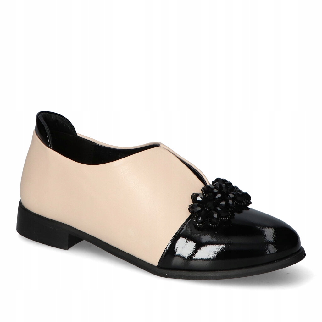 Dámské polobotky Tuomo Černá béžová přírodní kůže s ozdobou 39