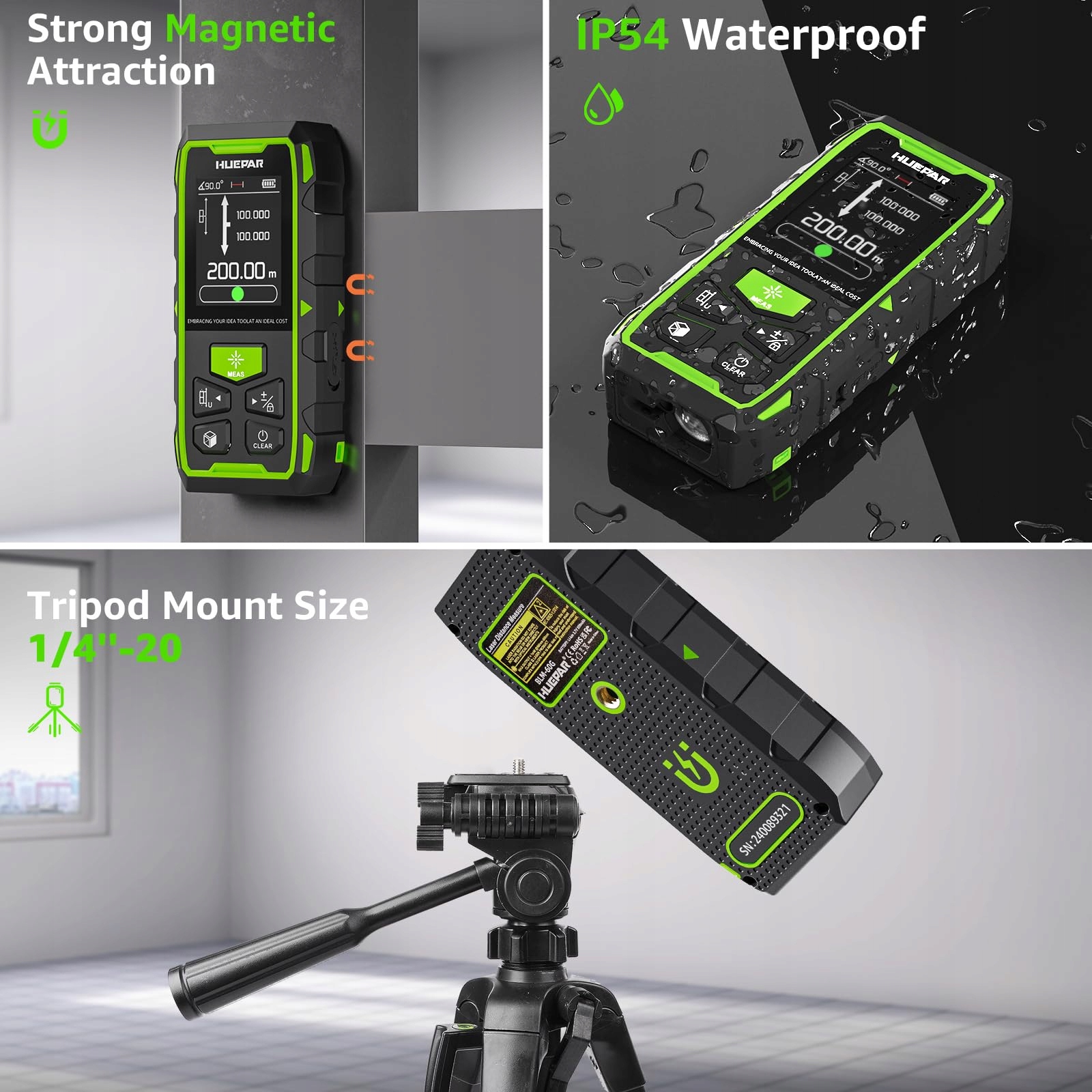HUEPAR Laserowy Dalmierz 200M LCD Pomiar Odległości Powierzchni Objętości — miniatura 9