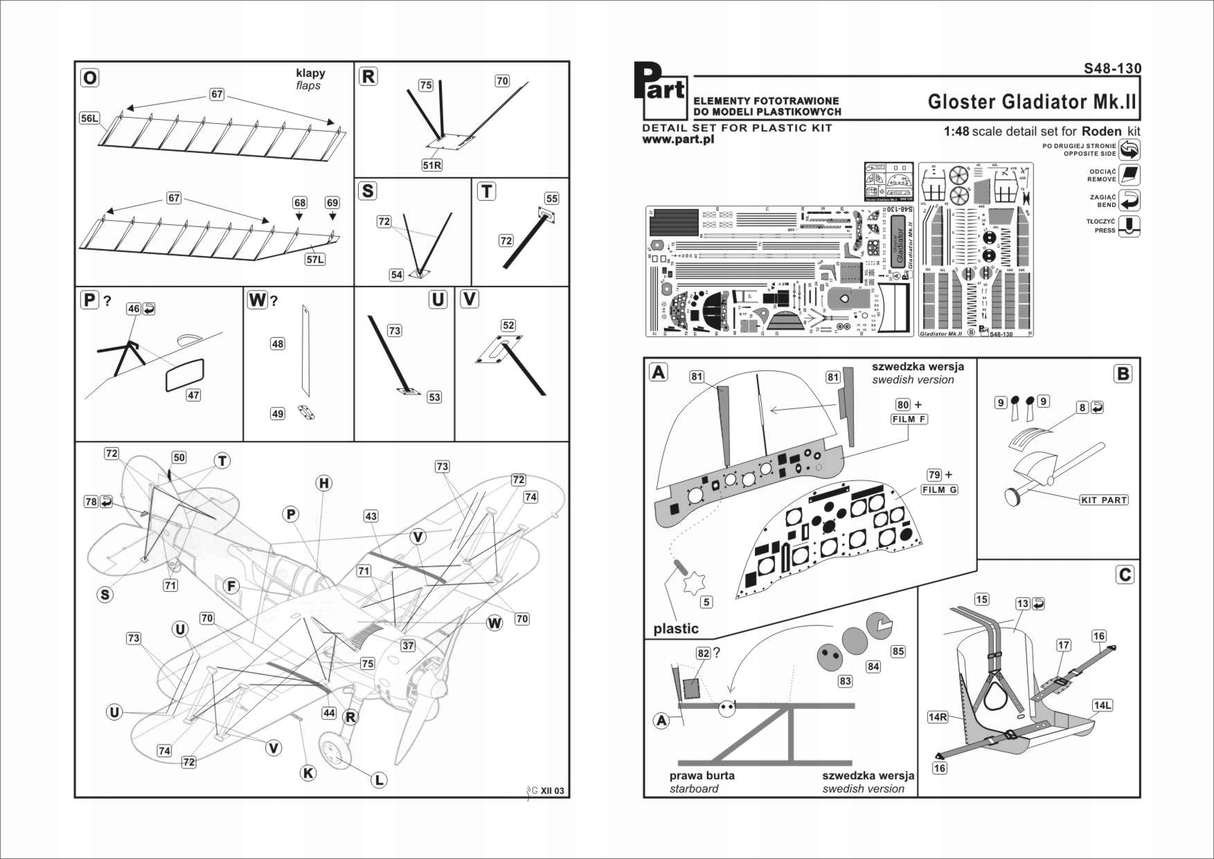 Part S48-130 1/48 Gloster Gladiator Mk.II (Roden)