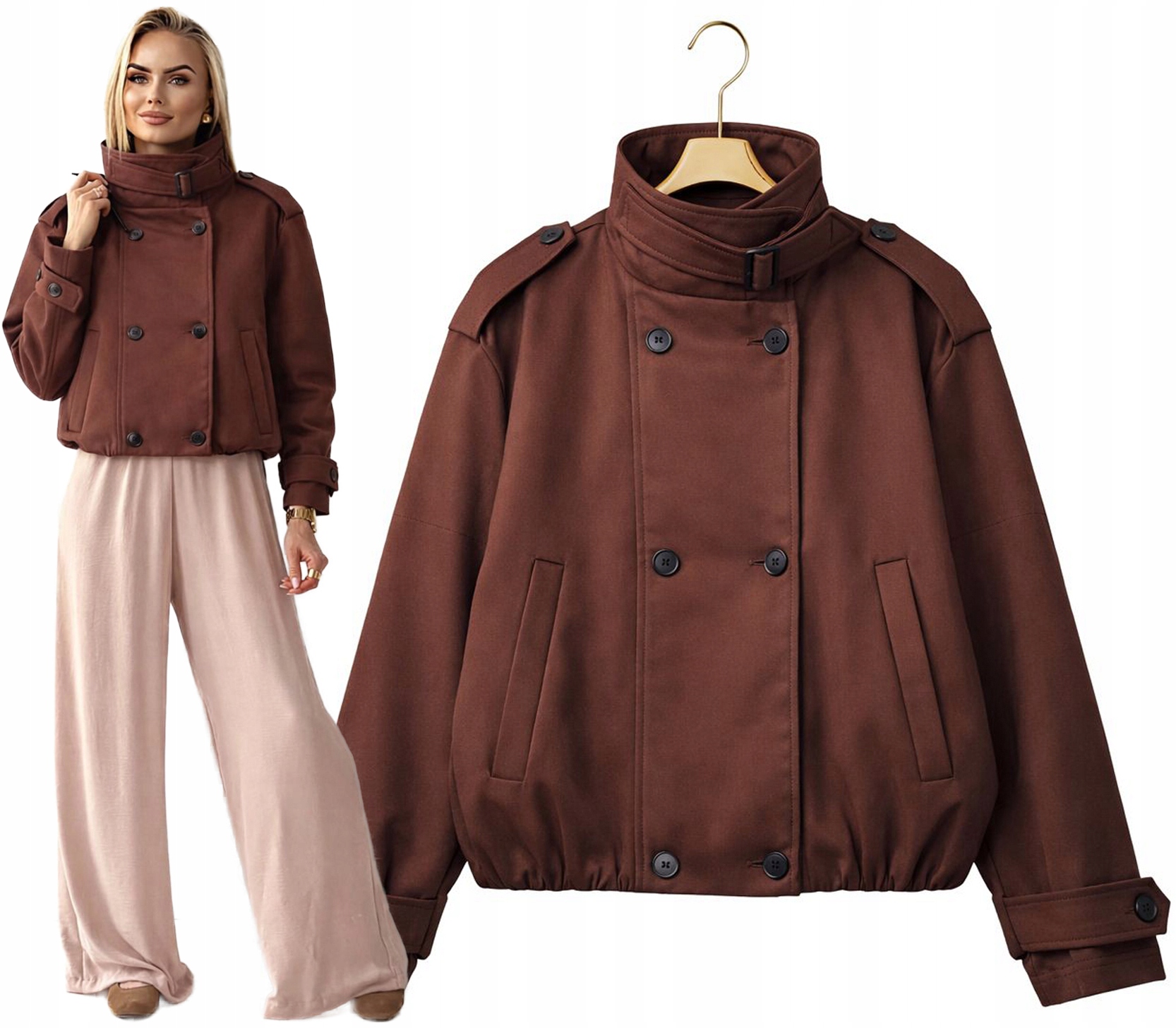 Wiralowa czekoladowa przejściowa Kurtka damska Bomberka stójka L XL Lotta