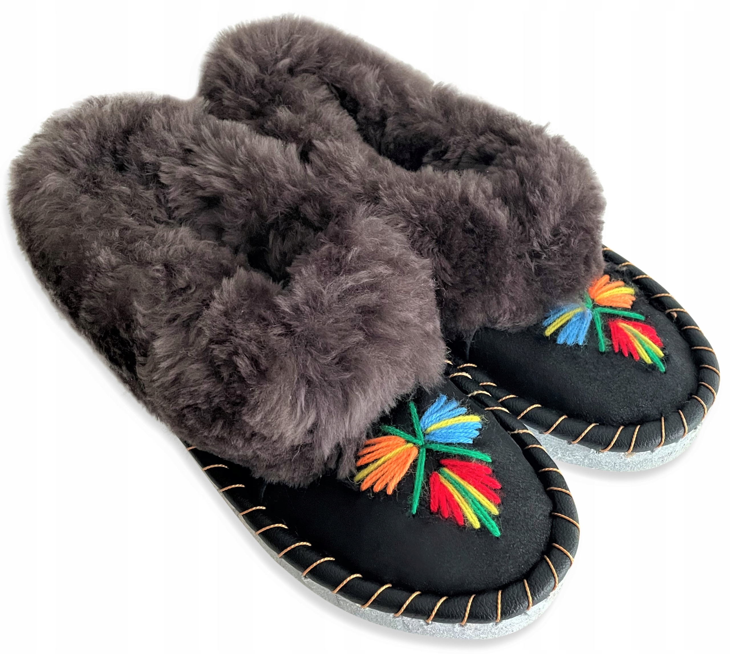 

Pantofle Bambosze Skórzane Góralskie Wełniane r.42