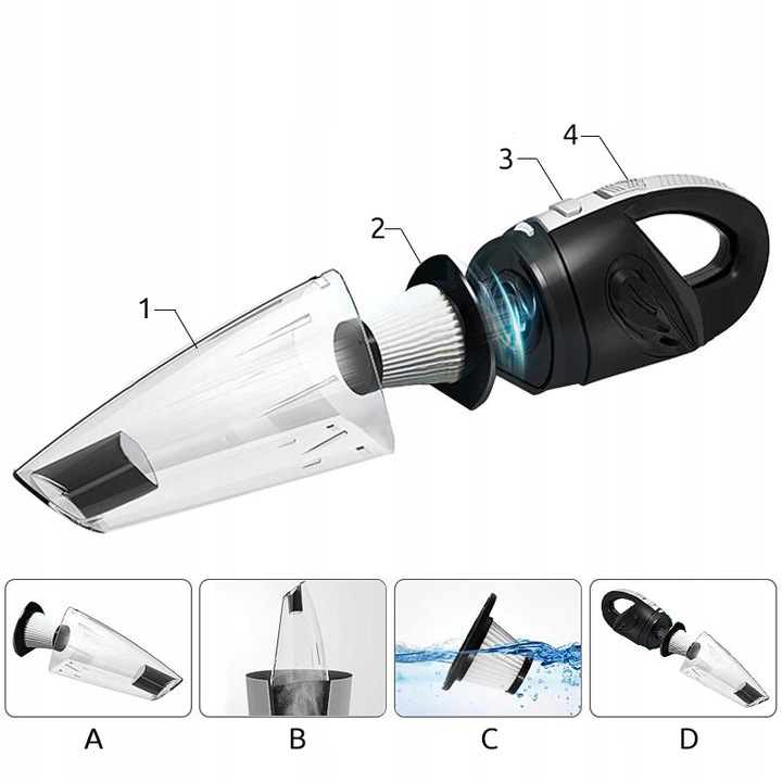 MOCNY BEZPRZEWODOWY ODKURZACZ SAMOCHODOWY 2000mAh Model rundrog