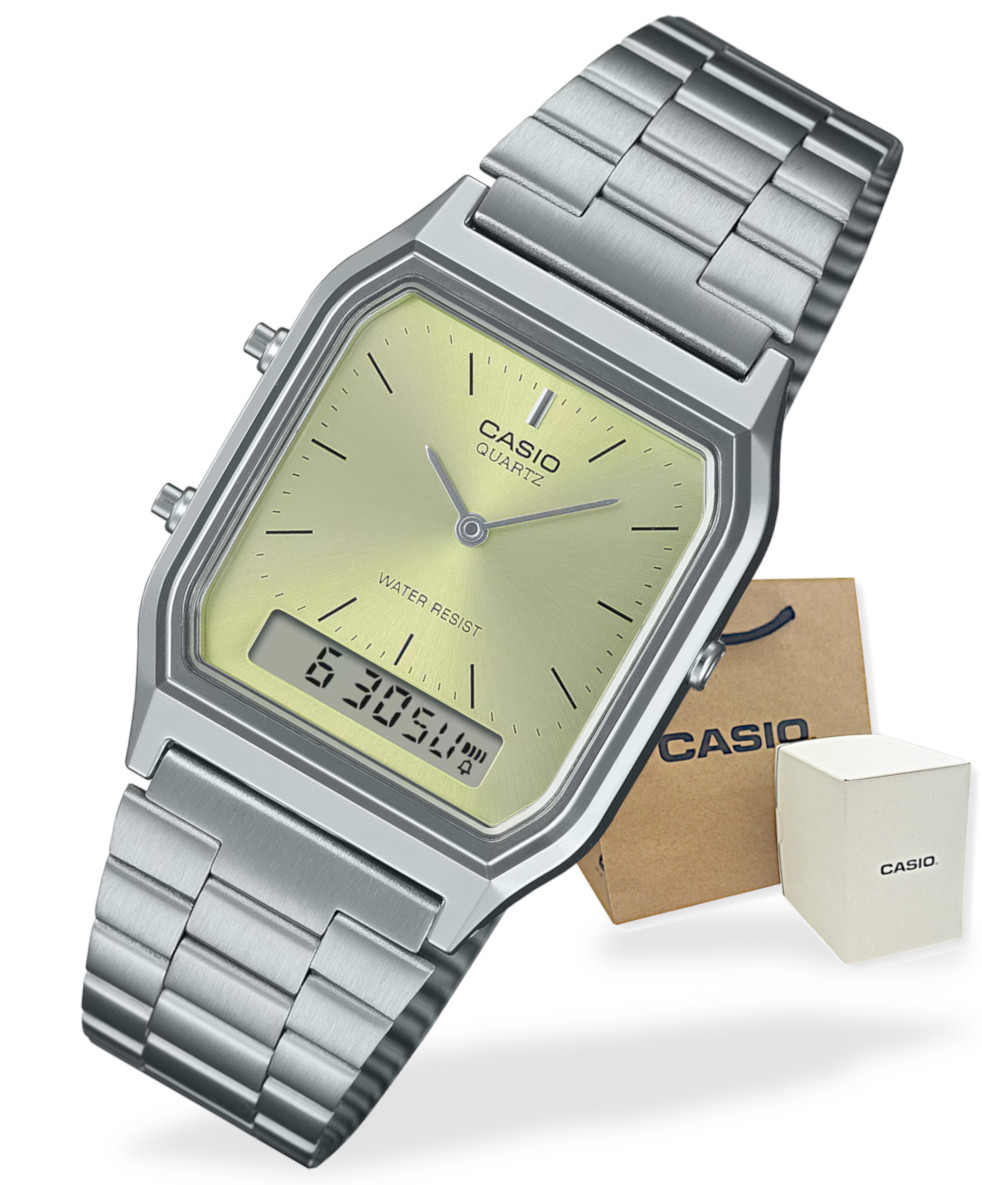 Kultovní retro hodinky Casio Vintage AQ-230A na náramku Box Taška Gravírování
