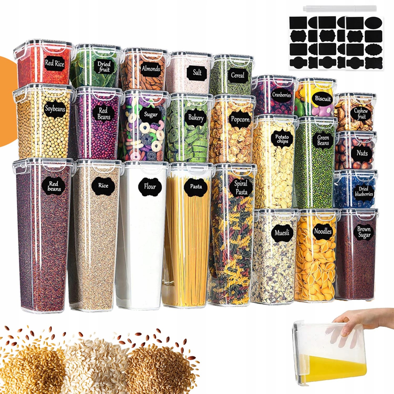 Hermetické Nádoby Na Skladování Potravin 25 Ks, Trvanlivé, Z Samolepky