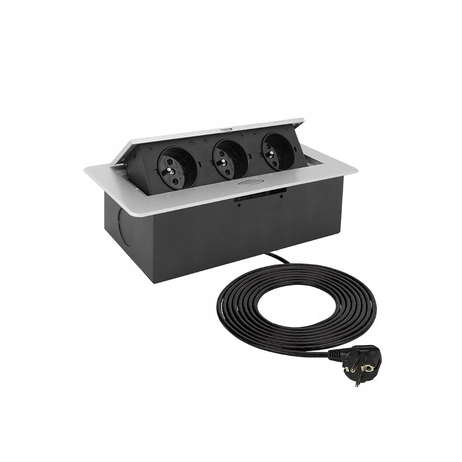 Gamet, Zásuvka zapustená, otvárateľná Kombi Box, hliník, kábel 1,5 m