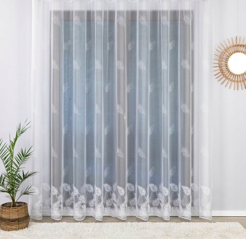 Záclona S Páskou Hotová Vzdušné Lístky Bílá 250x180