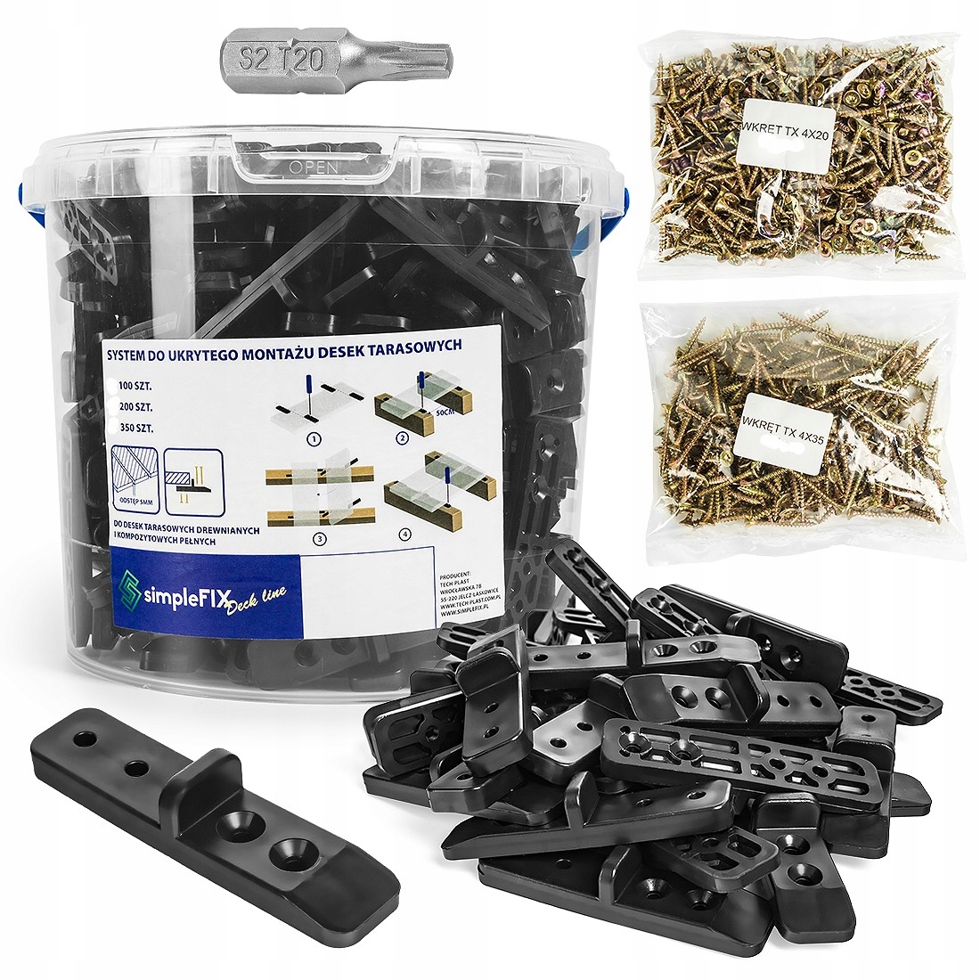SYSTEM DO UKRYTEGO MONTAŻU DESEK TARASOWYCH 350 PODKŁADEK + KOMPLET ŚRUB
