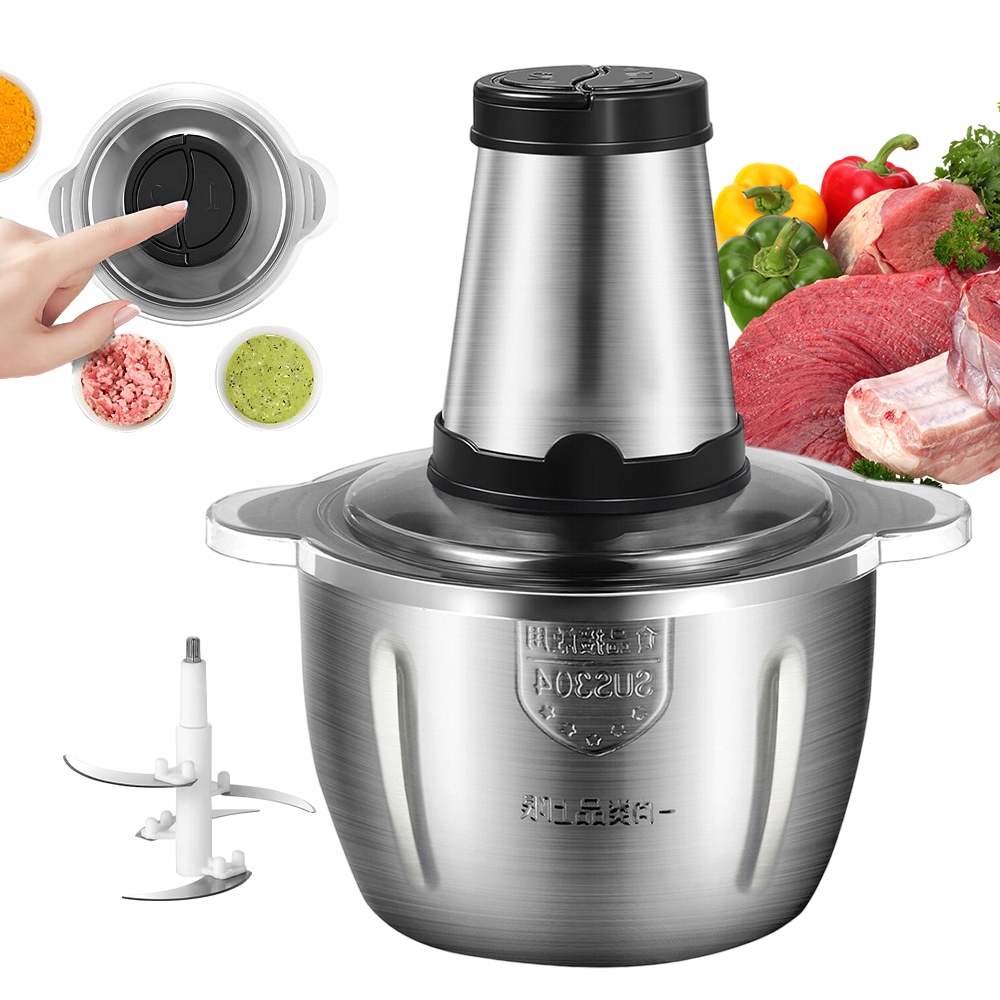 Elektryczny Rozdrabniacz Do Żywności Warzyw Mikser Mięsa 2L Stal Nierdzewna