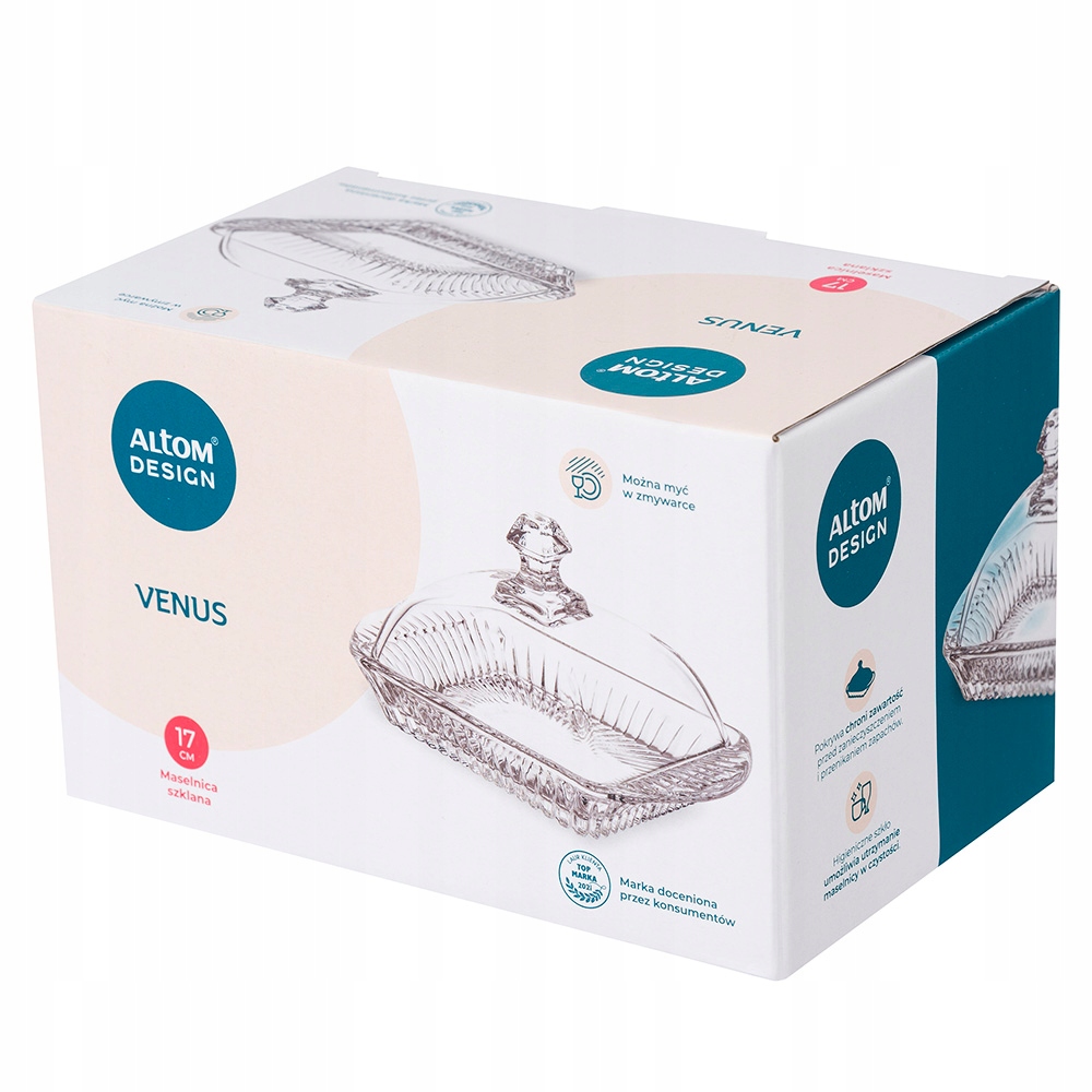 Przeźroczysta maselniczka szklany pojemnik na masło Altom Design Venus 17cm Linia Venus