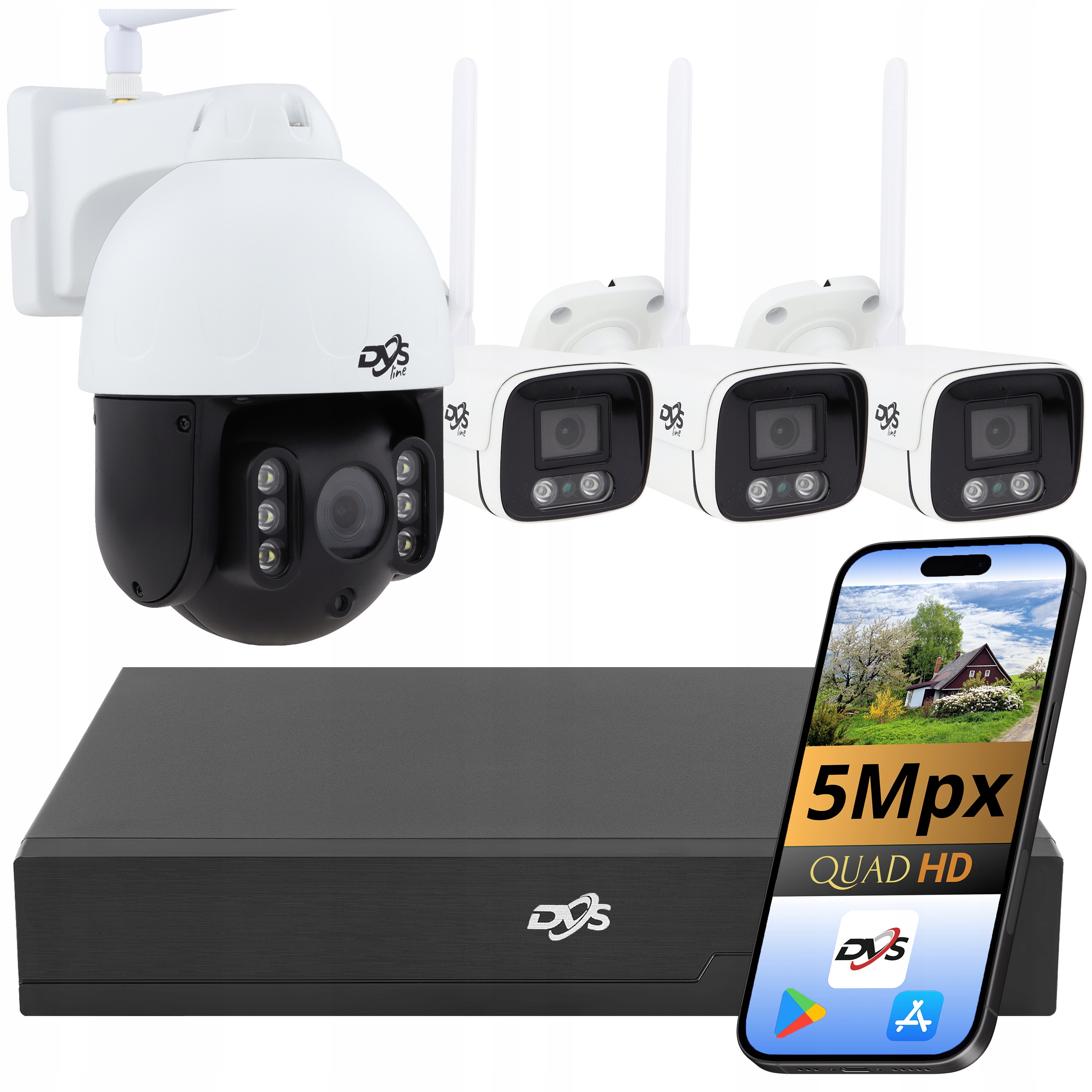 Zestaw Kamer Zewnętrznych Wifi 3 Tuby 1 Obrotowa Kamery Dvs Camhi Pro 5MP