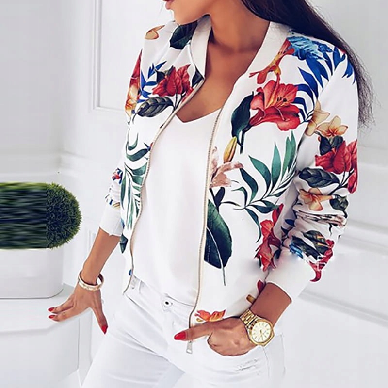 DAMSKA BLUZA W KWIATY BOMBERKA BIAŁA NIKITA Rozmiar 38