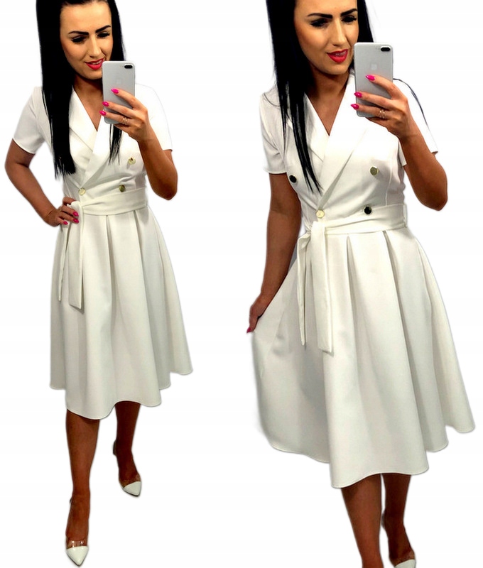 Sukienki Damskie n Komunię Chrzciny Wesele Elegancka Rozkloszowana Ecru XXL