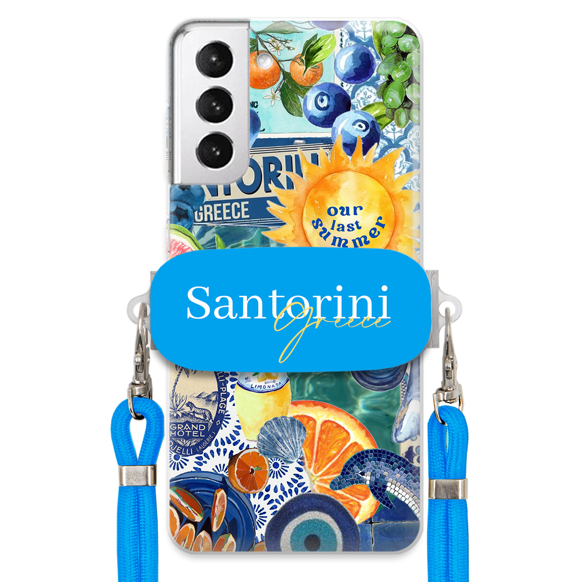 Puzdro pre Samsung S21 Plus 5G Modré vodítko držiak Santorini Sea Vibes