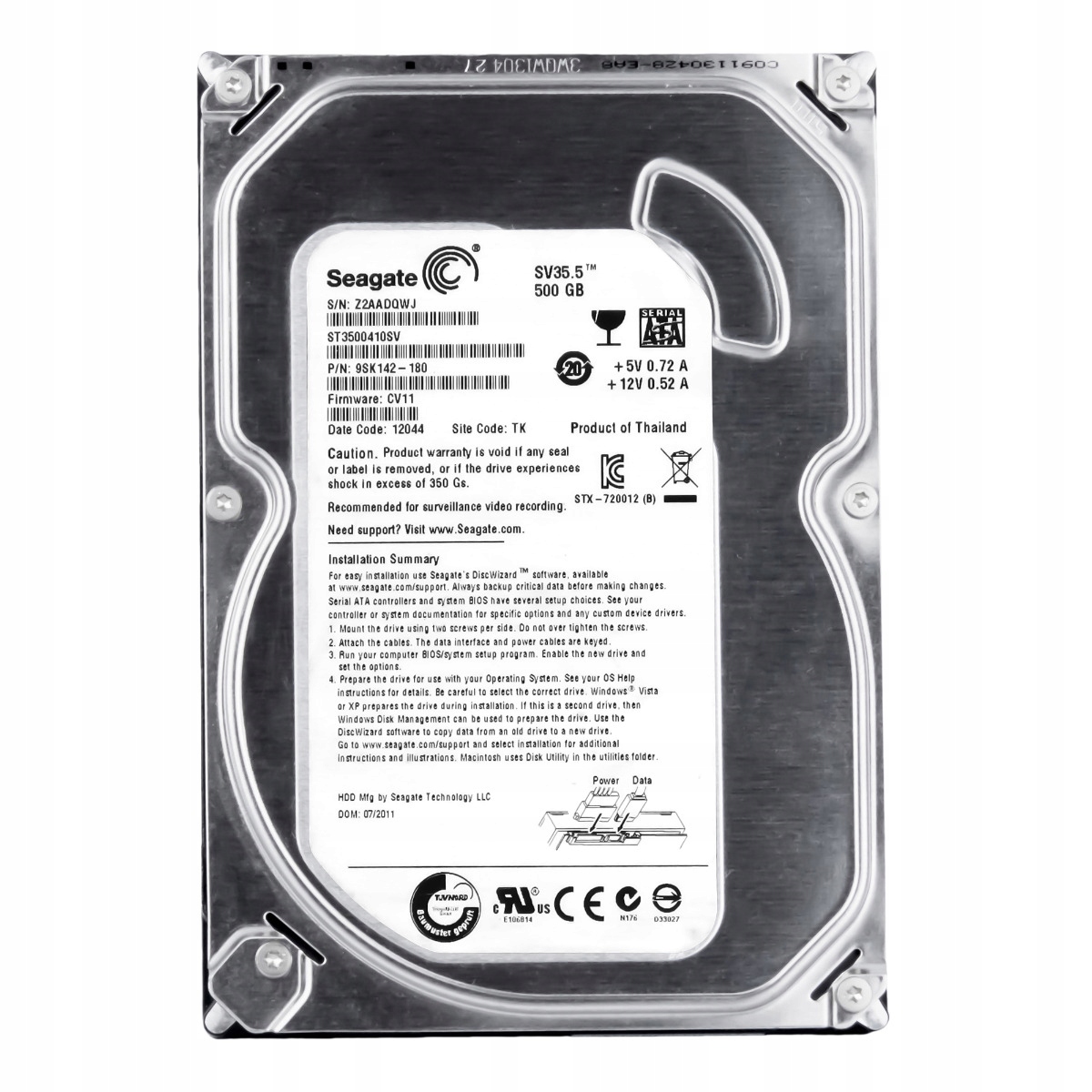 Seagate SV35.5 500GB 7.2K 16MB Sata II 3.5'' ST3500410SV
