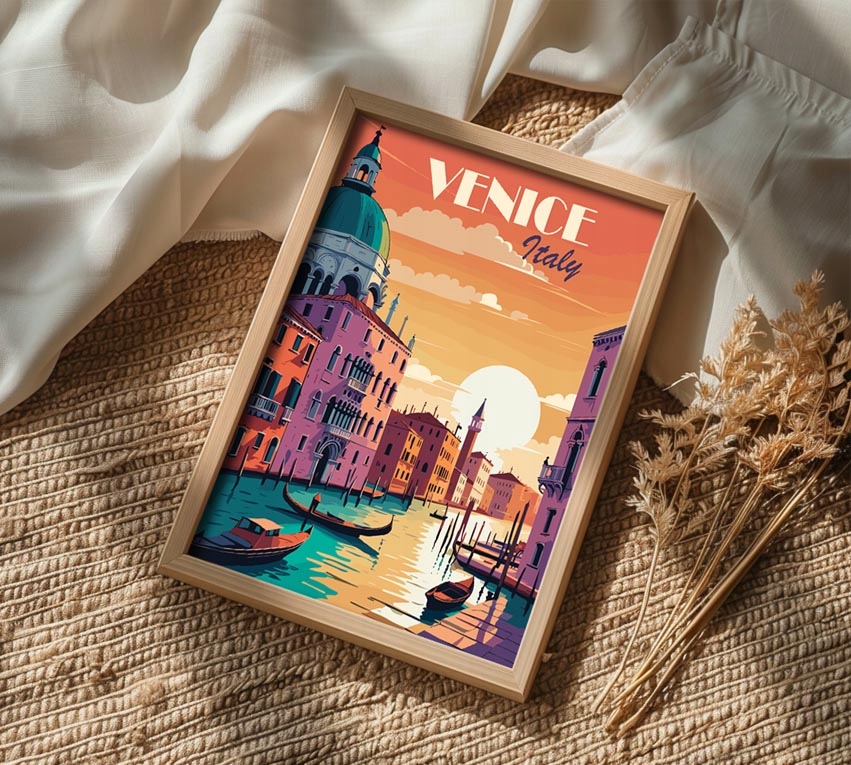 Plakaty Obrazy Pozdróż włoskie miasta Wenecja Rzym Positano Grafiki Vintage Nazwa Plakaty bez ramy 40x50cm