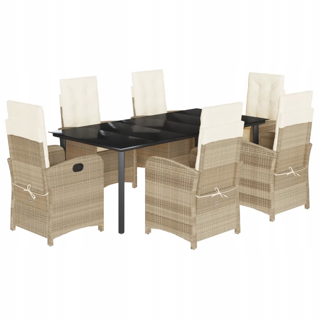 Zahradní nábytek set 6 židlí (béžové) a stůl (černý) 200x100x74 cm