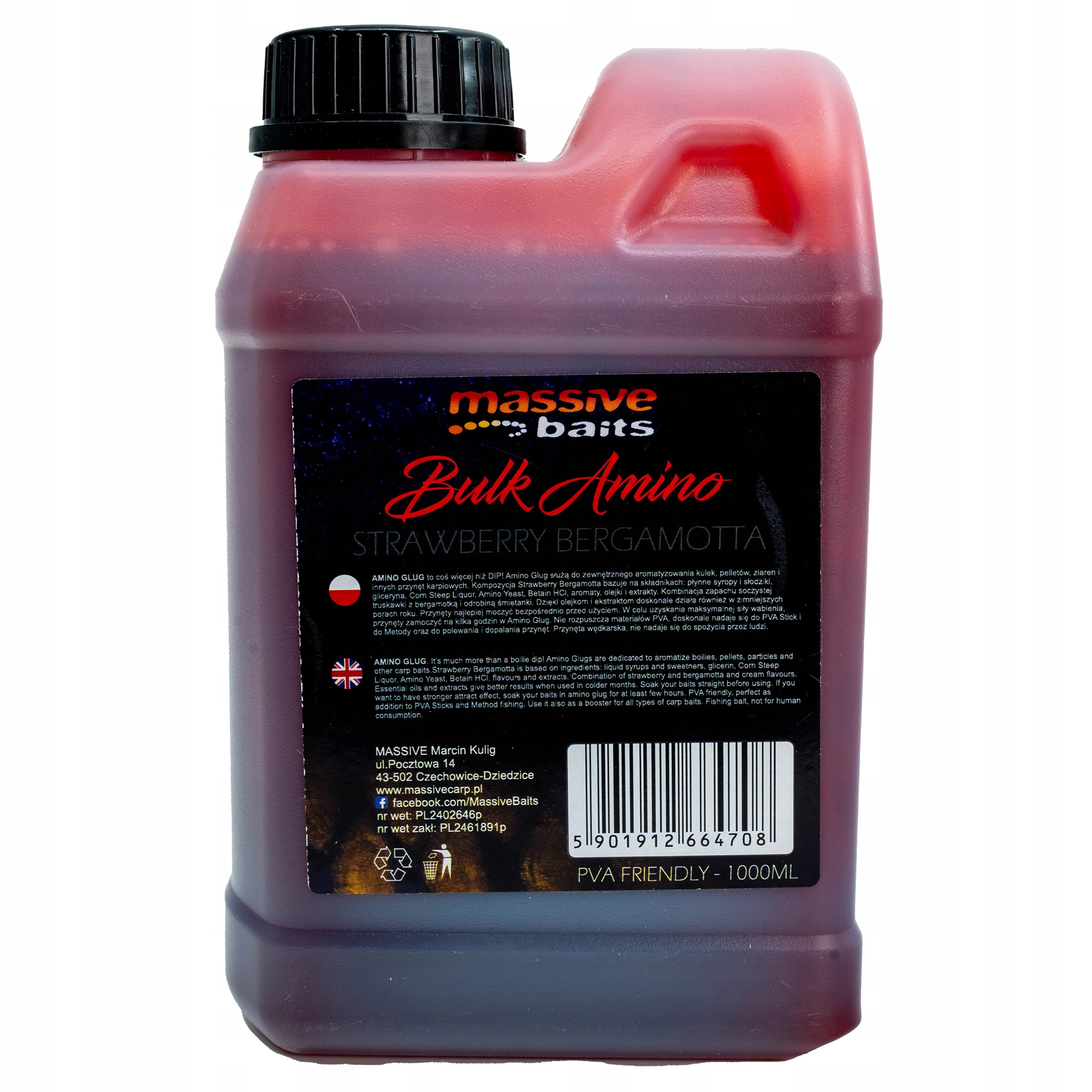Liquid Massive Baits Bulk Amino Strawberry Bergamotta 1 l