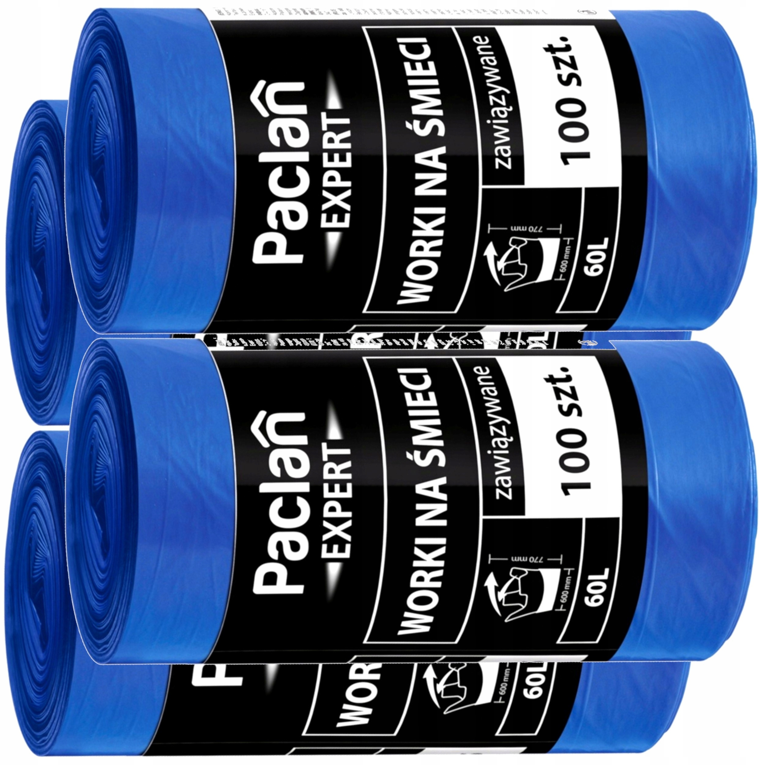 Levně 4x Pytle na odpadky 60 l Zavazovací 100 ks Sada rolek Expert Paclan