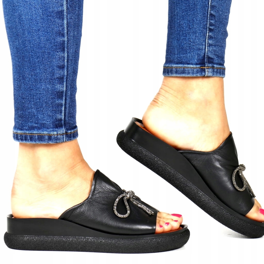 Dámské Nazouváky S Koturnovou Platformou A Mašličkou, Elegantní Černé