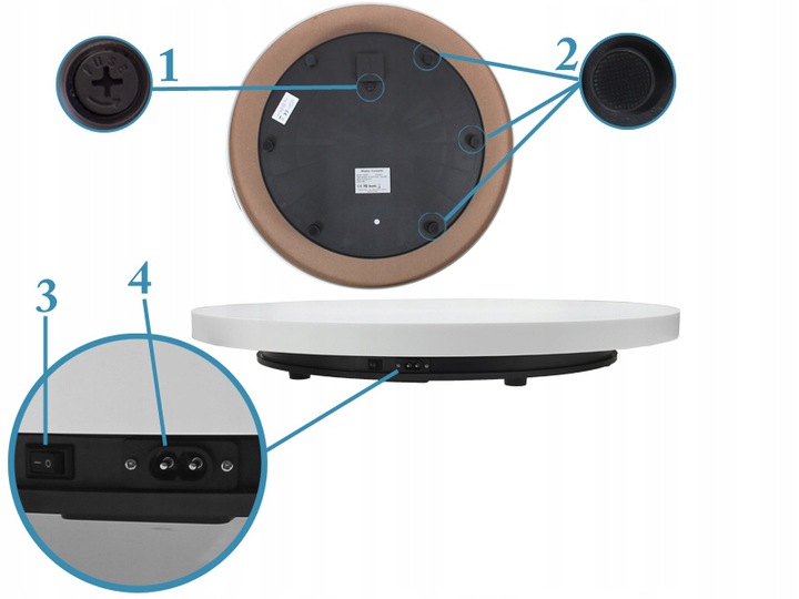 ELEKTRYCZNY STÓŁ FOTOGRAFICZNY OBROTOWY 60cm 230V BIAŁY 360st obrót 120 sek Producent Massa