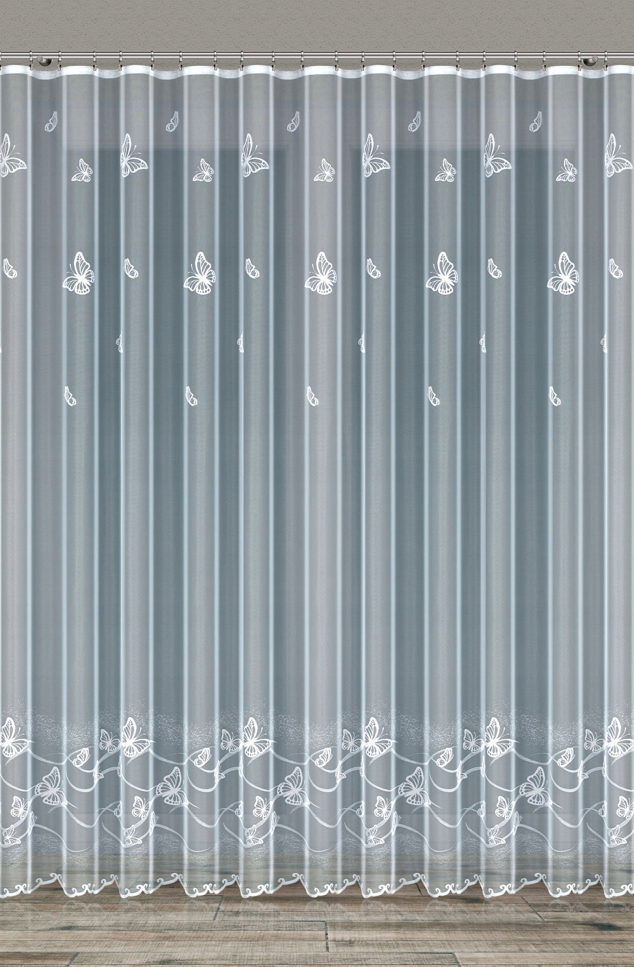 Jemná a decentná záclona do obývačky s motýľovou páskou 500x220