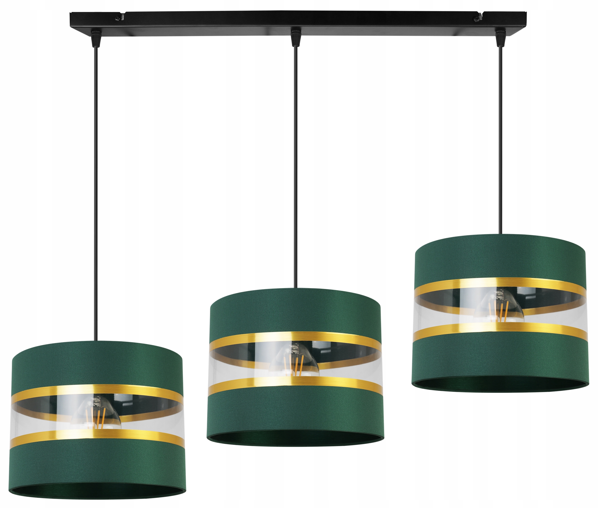 Závěsná Stropní Lampa Trojitý Lustr Glamour Zlaté Pruhy Bílé Stínidlo