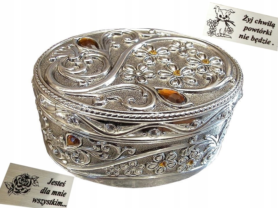 SZKATUŁKA OWALNA BURSZTYN KWIAT IMIT PLATER GRAWEr